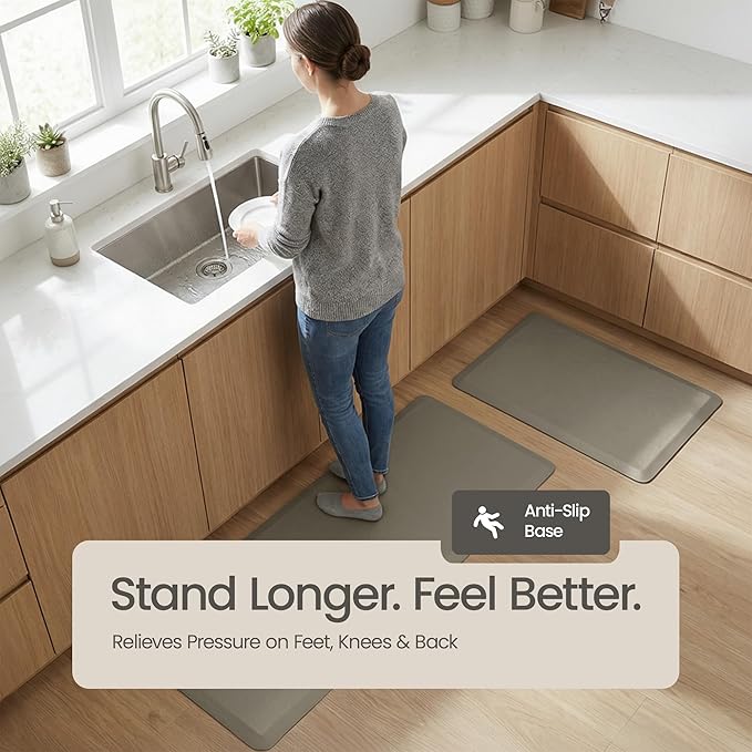 Anti Fatigue Kitchen Mats for Floor | Padded Kitchen Rugs | Non Slip, Cushioned Standing Desk Mat | Waterproof Floor Mat | 17.3" x 28" x 0.47" & 17.3" x 59" x 0.47", Grey, 2-Pack | More Décor