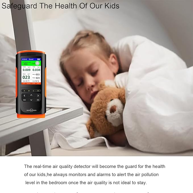 Real Time Air Quality Detector AQI Air Quality Monitor Indoor, Formaldehyde,TVOC Meter, PM2.5 Sensor for Cars,Homes,Schools,Offices