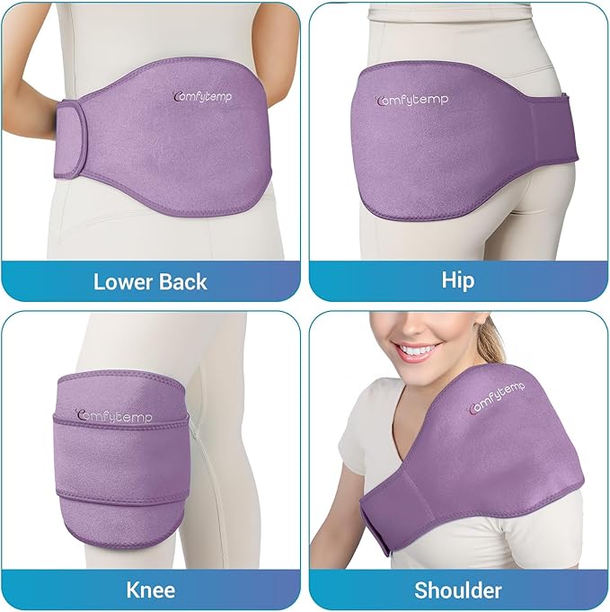 Comfytemp Ice Pack for Back Pain Relief, 2 Pcs, Sciatica Ease Brace, Reusable Gel Lower Back Ice Wrap for Injuries, Hot Cold Compress for Lower Lumbar, Waist, Men Women After Surgery (Purple)