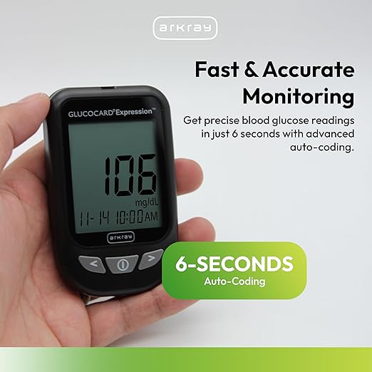 ARKRAY GLUCOCARD Expression Blood Glucose Monitor Kit – Audio-Enabled, Auto-Code Blood Glucose Monitoring System - Includes 10 Test Strips, 10 Lancets, 1 Lancing Device & 1 Bottle Control Solution