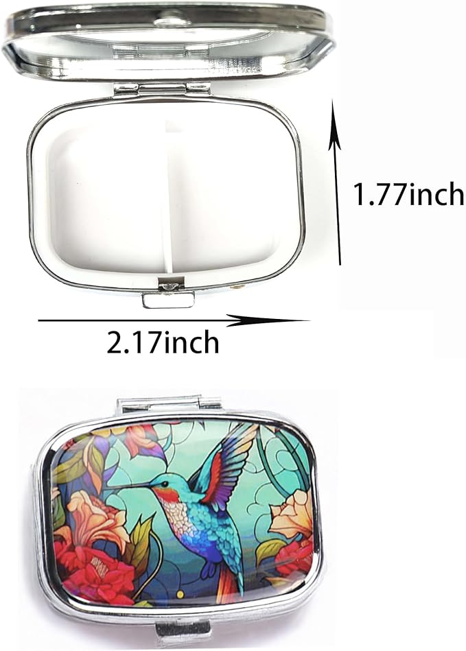 WATASSA Pill Box with Animal Style Mirror All-in-One 2-Compartment Portable Medicine Organizer, Marble Pattern Travel Pill Case for Vitamins&Daily Medication(Fits Pocket/Purse) (Blue Bird)