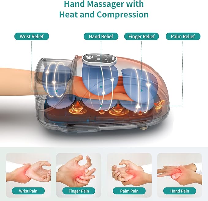 Nekteck Hand Massager with Heat and Compression, Cordless Hand Massager for Arthritis and Carpal Tunnel Wrist-to-Fingers Pain Relief for Women Men, Rechargeable