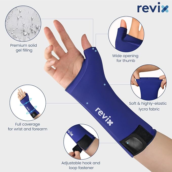 REVIX XL Wrist Ice Pack for Hand - Reusable Cold Pack Wrap with Full-Length Coverage for Hand, Thumb & Forearm, Easy-On Hands Ice Pack Sleeve for Daily Comfort & Post-Workout Recovery