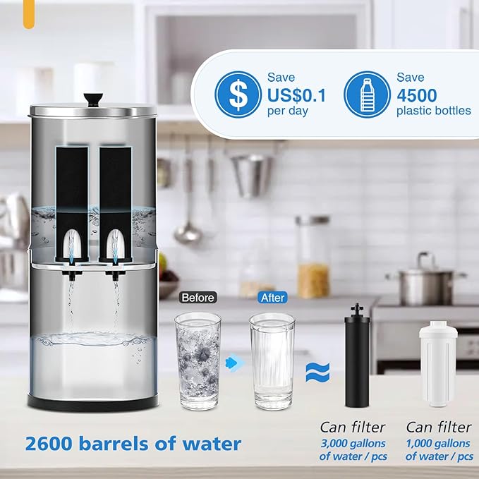 Water Filter Replacement Compatible with Berkey, BB9-2 Filters & PF-2 Fluoride Filters Compatible with Berkey Big, Light, Imperial, Travel, Crown, Royal Series (4 PACK)