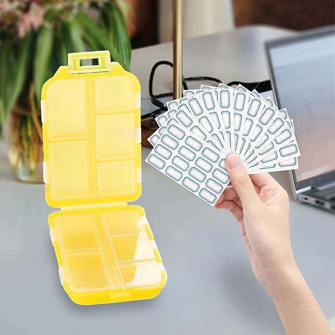 INVODA 12PCS 10-Compartment Pill Organizer BPA-Free Travel Pill Case with Daily Labels Portable Medicine Box for Vitamins, Supplements & Jewelry