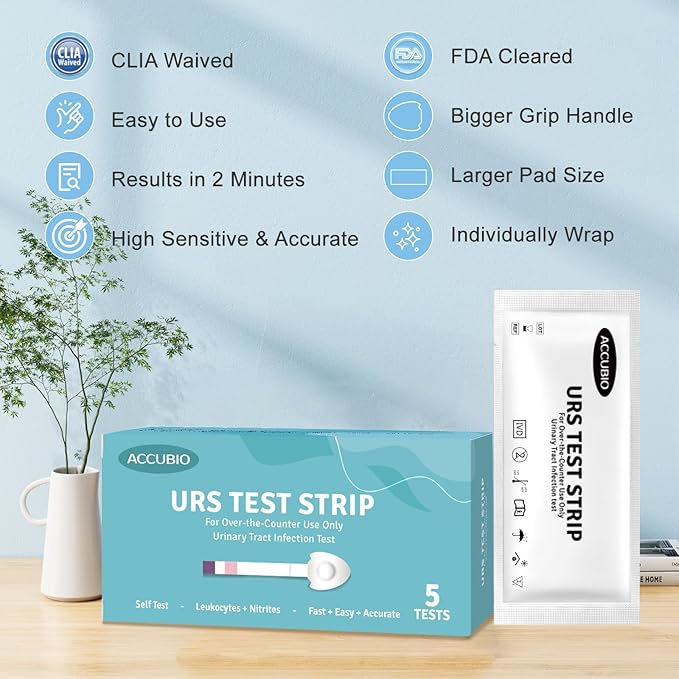 UTI Test Strips, Urinary Tract Infection Testing Kit, Home Rapid Detection for Leukocytes and Nitrite, at Home UTI Testing, Clean Grip Handle, UTI Test Kit Individually Wrapped, 5 Strips