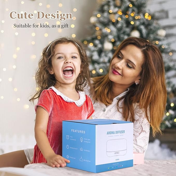 Aromatherapy Essential Oil Diffuser for Room: Colorful Aroma Air Humidifier with Adjustable Cool Mist Mode, Waterless Auto Off Ultrasonic Diffusers for Large Small Room Home Office 500ML