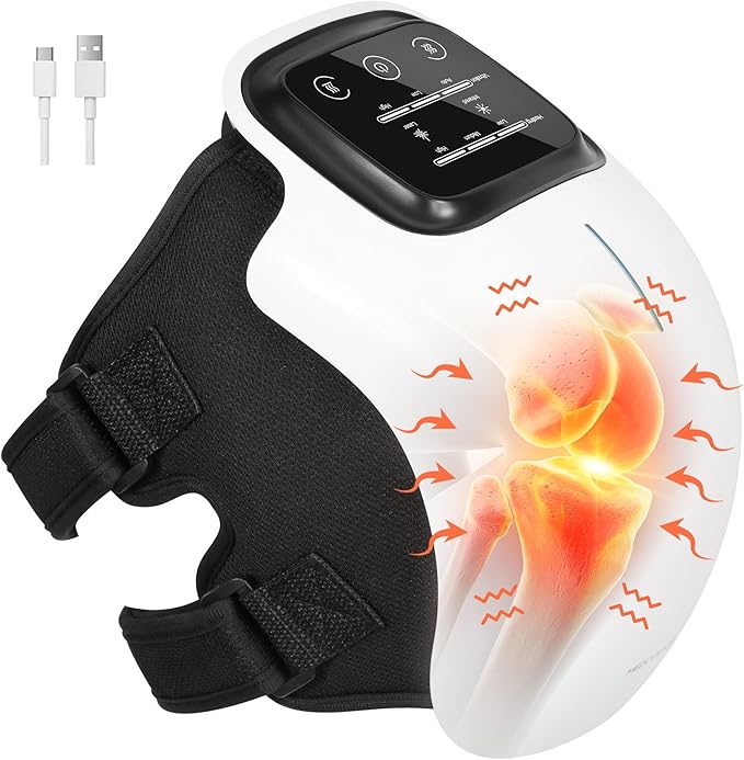Medcursor Knee Massager with Heat, Knee Massage with 3 Heating Levels & 3 Vibration Modes, Heated Knee Massager with Large LED Screen