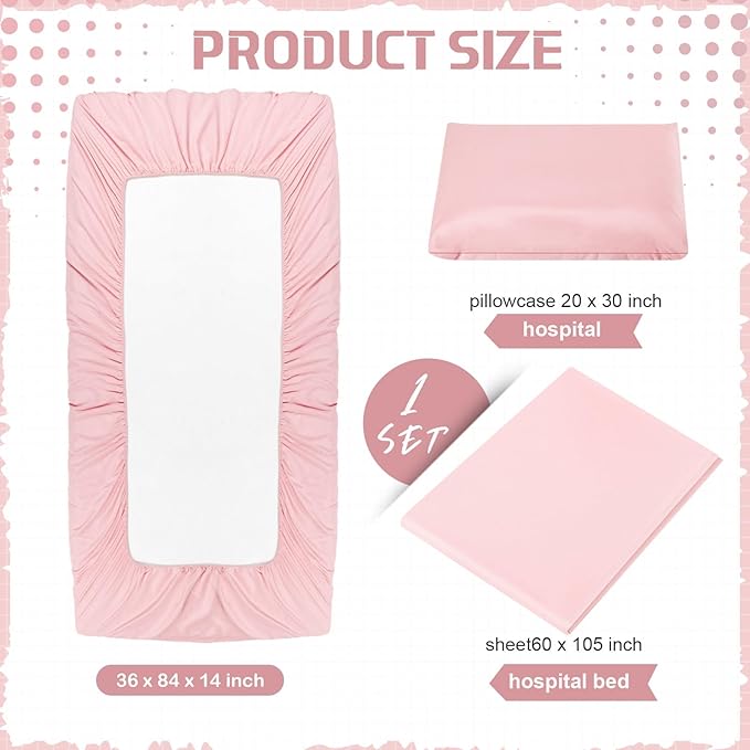 Moukeren 3 Pcs Hospital Bed Sheets Set Deep Pocket Fitted Sheet 36 with Elastic All Around Easy Care Knitted Jersey for Home/Nursing Home (Pink)