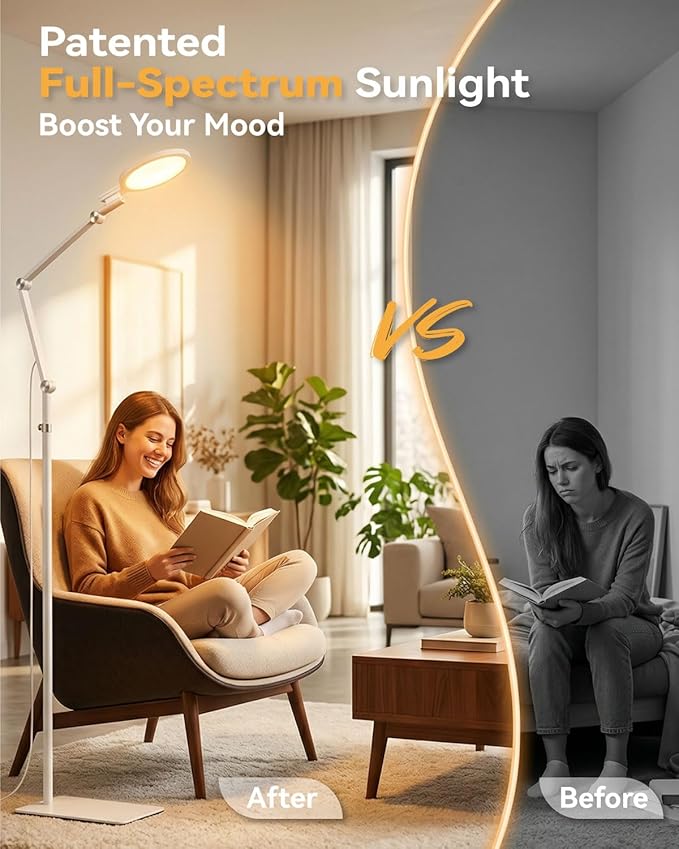 2-in-1 Light Therapy Lamp, 670nm Red Light Therapy Lamp for Sleep & 12000 Lux Happy Light Sun Lamp, Sad Lamp Floor Lamp with Remote Timer, Eye-Safe UV-Free, 9 Colors 10 Brightness for Bedroom Office