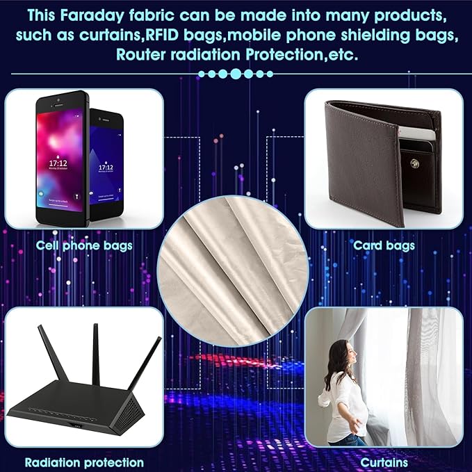 Tatuo 1 Roll 1 Roll Faraday Fabric 79" x 42.5" Emf Shield Protection Emf Blocker Faraday Tape for Anti Radiation, EMI Isolation, Signal Blocking, Wi-Fi Jammer