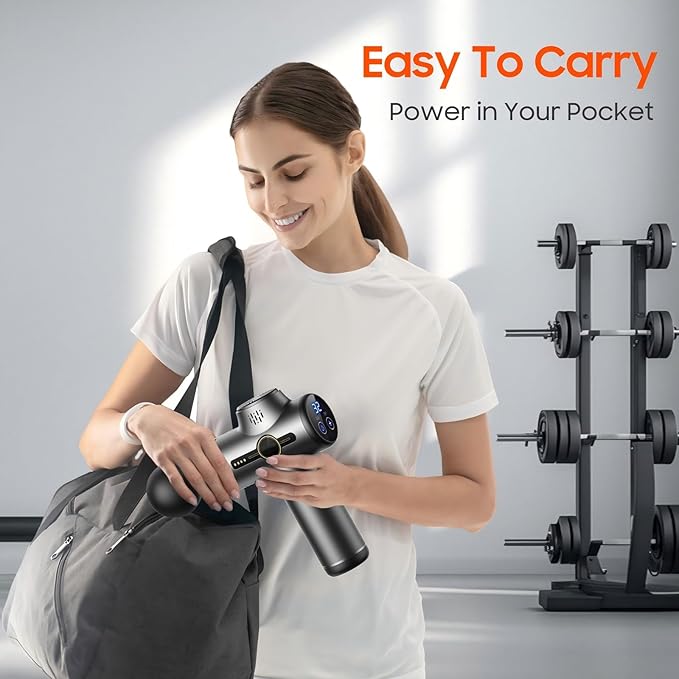Massage Gun with Heat, Compact Handheld Massager for Home, Office & Gym, Mini Massage Gun with 7 Massage Heads, Quiet and Portable