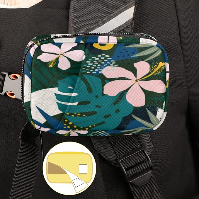 Pill Case Pill Travel Organizer 7 Day Weekly Medicine Pill Box Hawaiian Palm Leaf Flower Small Cute Compact Size Vitamin Container Pill Bottle Portable Birth Control Pill Holder Bag with Zipper