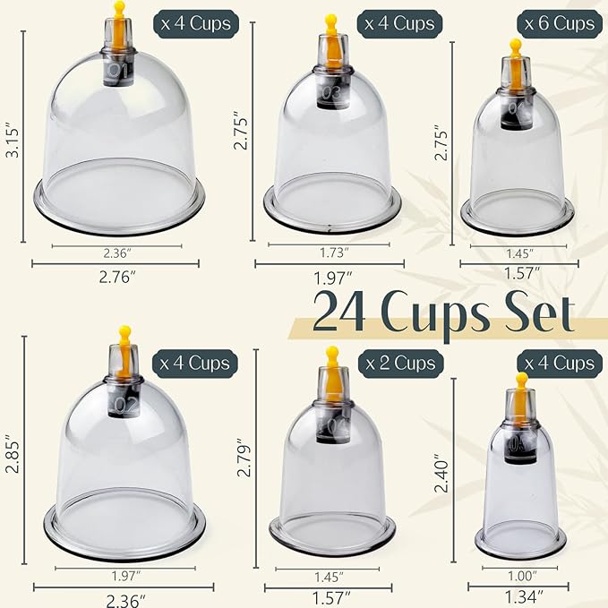 Cupping Kit for Massage Therapy - 24 Cups Professional Massage Cups Set with Manual Pump, Vacuum Cupping Therapy Set for Cellulite Reduction Muscle Pain Relief