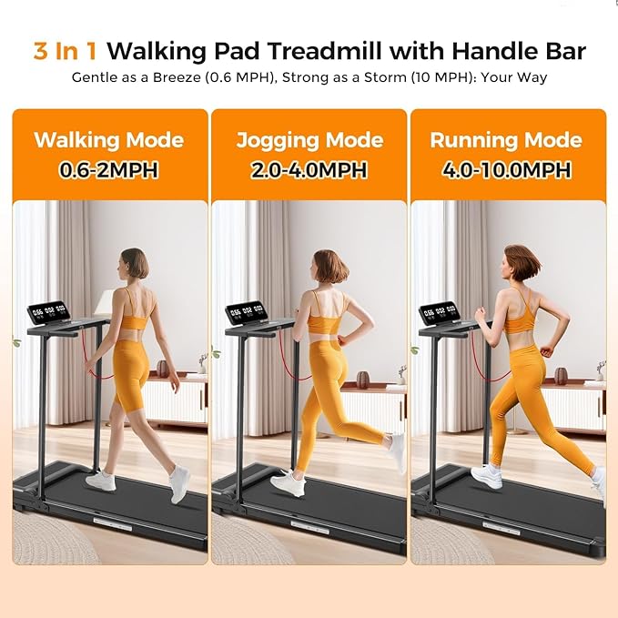 Walking Pad with Handle Bar and Incline, 3.0HP Under Desk Treadmill for Home Small Space, 0.6-7.6MPH Portable Walking Pad Treadmill with Handles, 350LBS, 2026 Upgrade