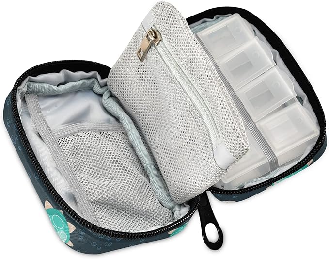 Cute Sea Turtle Pill Box 7 Day Pill Case Travel Pill Organizer Bag with Zipper Portable Weekly Case Compact Size for Vitamin Supplement Holder