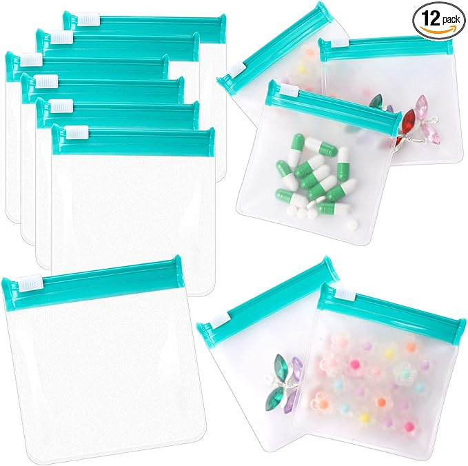 12 PCS Zippered Reusable Pill Storage Pouch Bags - Clear Plastic Pill Bags with Slide Lock for Small Items