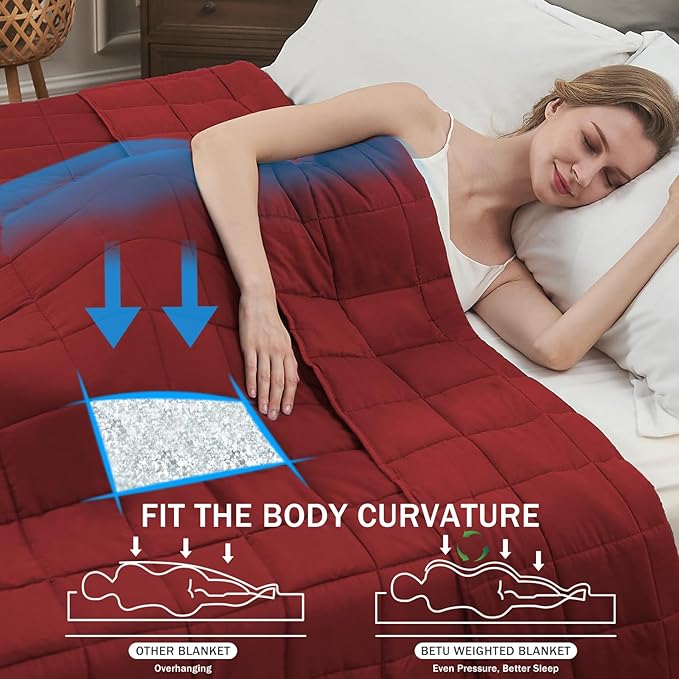 Red Weighted Blanket for Adults 12lbs, 48"x72", Twin Full Size Cooling Heavy Throw Blanket for 110-130lbs, Microfiber Soft Thick Big Blankets Weighted Comforter Breathable Gift for Sleeping