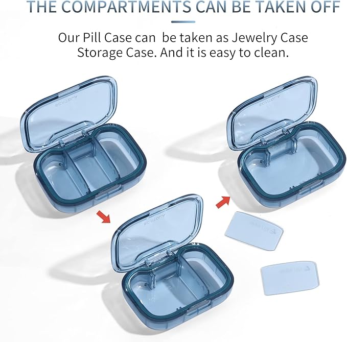 3 Compartment Pill Box, Moisture Proof Pill Case, Travel Pill Organizer for Pocket Purse, Daily Portable Medicine Vitamin/Fish Oil Box, Supplement Box, 2 Pack