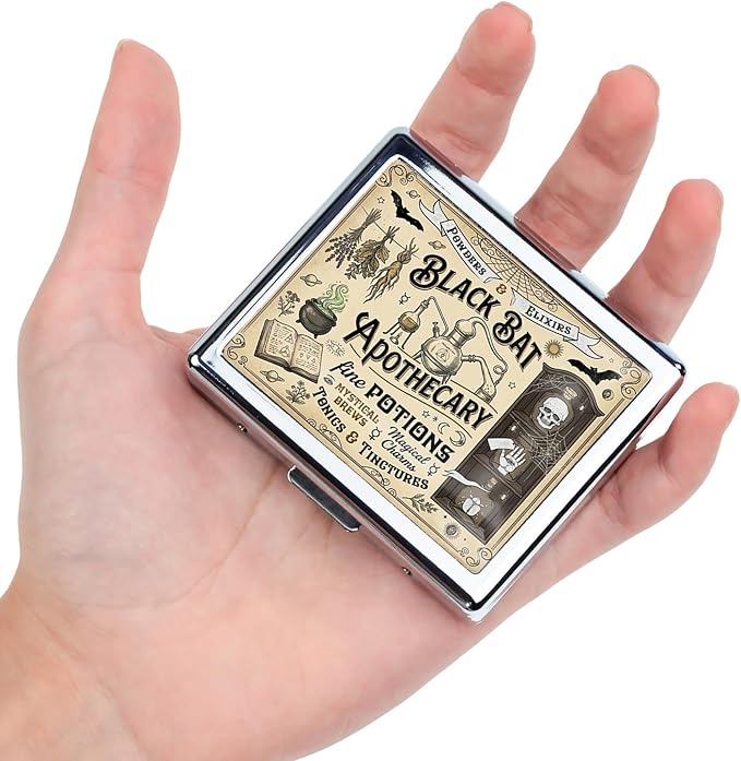 7 Days Chromed Shiny Silver Pill Organizer with Mirror Inside Has 8 Separate Compartments Rectangle Cute Travel Pill Organizer for Purse 7 Days (Black)