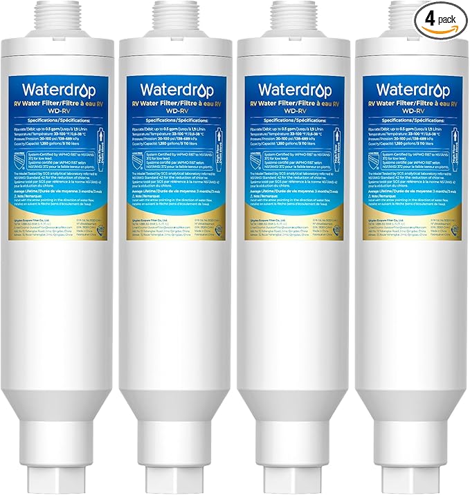 Waterdrop RV/Marine Water Filter, Camper Water Filter, NSF Certified, Garden Hose Filter, Greatly Reduces Chlorine, Bad Taste, Odor, 4 Pack