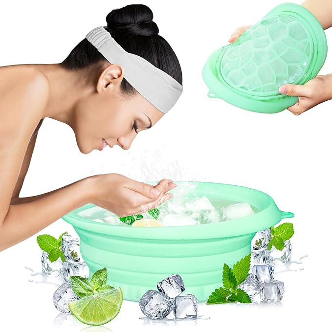 Foldable Ice Bowl with Built-In Ice Tray – Silicone Facial Ice Bath for Shrinking Pores, Boosting Circulation, Cold Plunge Skincare Gift for Men & Women (Green