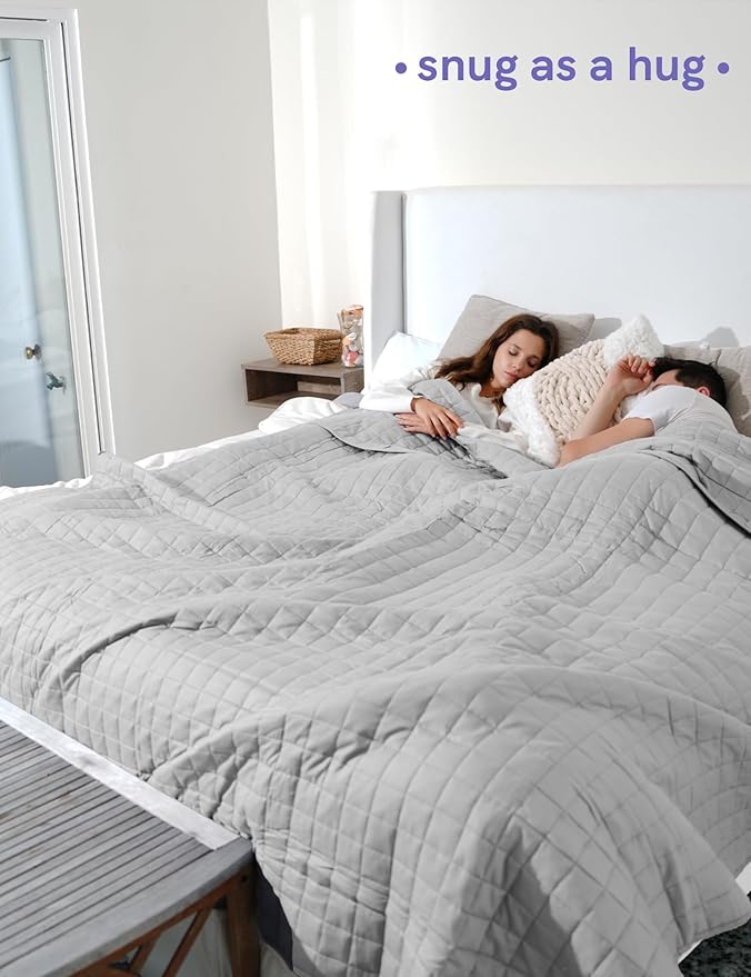 YnM Exclusive 40 lbs Weighted Blanket, Extra Heavy Cotton Bed Blanket for Two Persons, Ideal for Queen or King Bed (88x104 Inches, 40 Pounds, Light Grey)