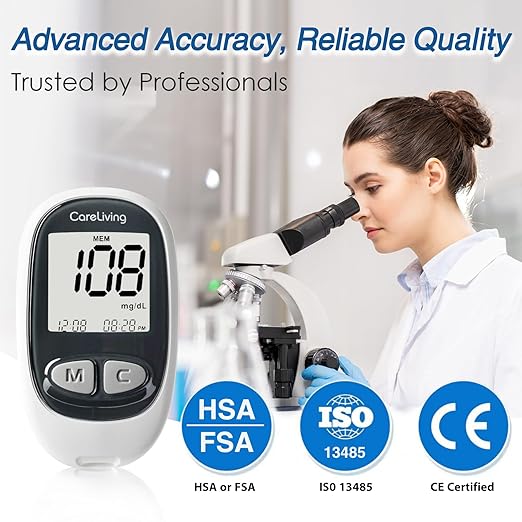 MM1100 Blood Glucose Monitor Kit with 100 Test Strips, 100 Lancets, 1 Blood Glucose Meter, 1 Lancing Device, Diabetes Testing Kit, Portable Blood Sugar Test Kit, Glucometer Kit for Home