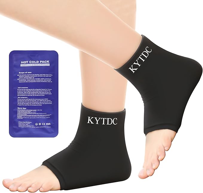 Ankle Ice Pack Wrap Reusable Gel Cold Compression Sleeve for Swelling, Sprained Ankle, Achilles Tendonitis & Plantar Fasciitis Relief （Black (Pack of 2)，Small/Medium）