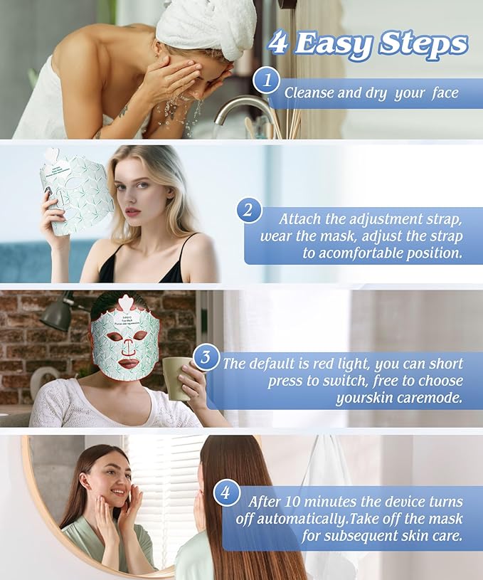 7-Color LED Light Therapy Mask, Wireless Green Silicone Face Mask for Red Light Therapy, Infrared, Blue Light, and Skin Rejuvenation, Adjustable Brightness & Skin Treatment, Green