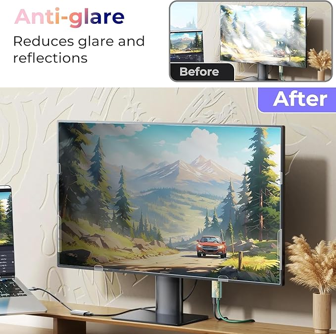 [2 Pack] 24 Inch Computer Privacy Screen Filter for Monitor 16:10 Aspect Ratio, Eye Protection Anti Blue Light Privacy Shield and Anti-Glare Protector, 24inch Removable Anti-Scratch 24in Protector Film