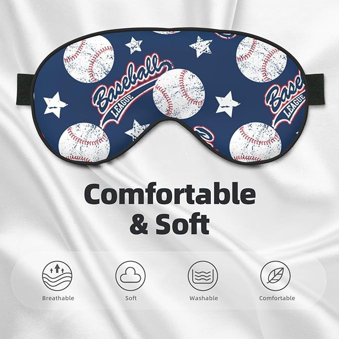 Baseballs and Stars Sleep Mask Eye Mask with Adjustable Strap Eye Sleep Shade Cover Blocks Light for Women Men Airplane Travel Nap