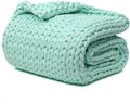 YnM Cooling Weighted Blanket, Handmade Chunky Yarn Knitted Design, Temperature Regulating and Breathable, Machine Washable Throw for Sleep or Home Decor (Menthe Green, 60x80 Inch, 20lbs)