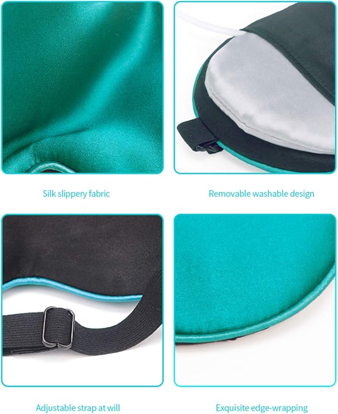 Real Silk Heated Eye Mask, Reusable USB Electric Soft Sleeping Mask with Temperature and Time Control, Comfortable Heating Steam Blindfold for Eyes Relax - Peacock Blue