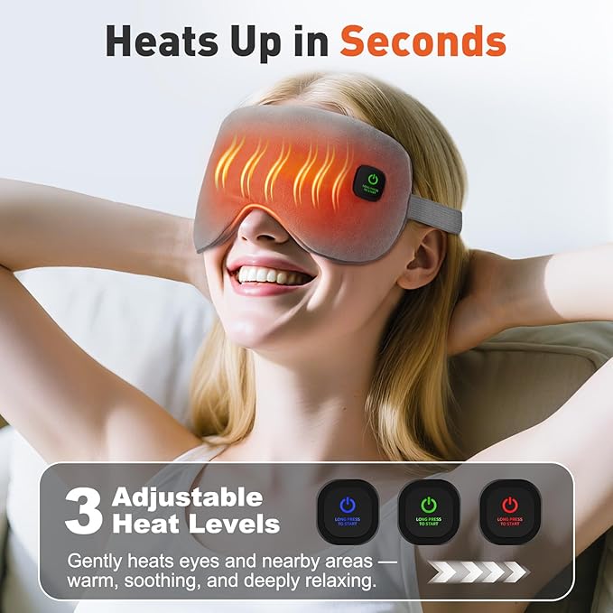 Cordless Eye Heating Pad for Dry Eyes, Heated Eye Mask for Dry Eyes, Heating Eye Mask for Sleep, 3-Level Heatings, 15-Min Timer, Washable Cover, Gift for Women Men, Eye Heating Pad for Travel