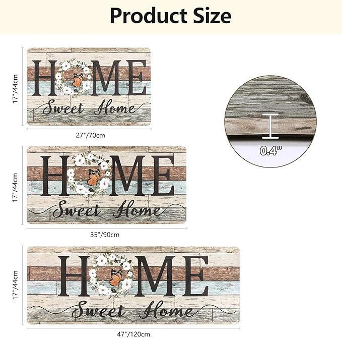 Yamaziot Anti Fatigue Kitchen Rug Set of 3, Non-Slip Waterproof Farmhouse Cushioned Comfort Standing Floor Mat for Kitchen, Office, Sink, Laundry
