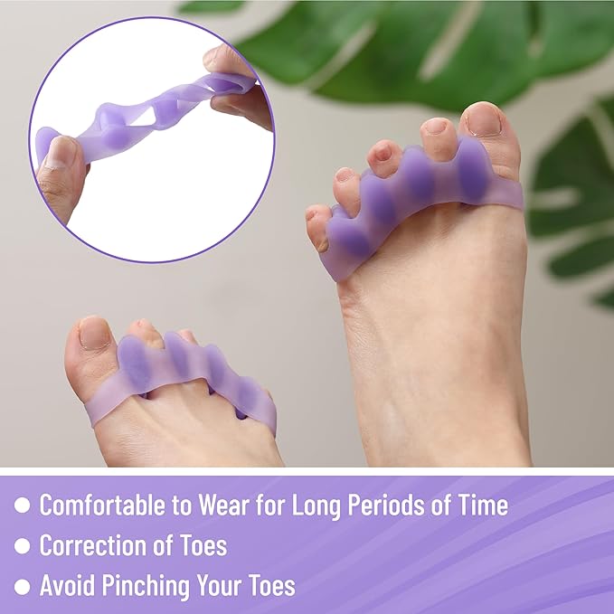Dr. JK- ToePal Gel Toe Separators, 2 Pairs, Purple Bunion Toe Spacers, Toe Straightener, Toe Stretcher, Toe Corrector for Women and Men, Bunion Corrector, Silicone Toe Spacer