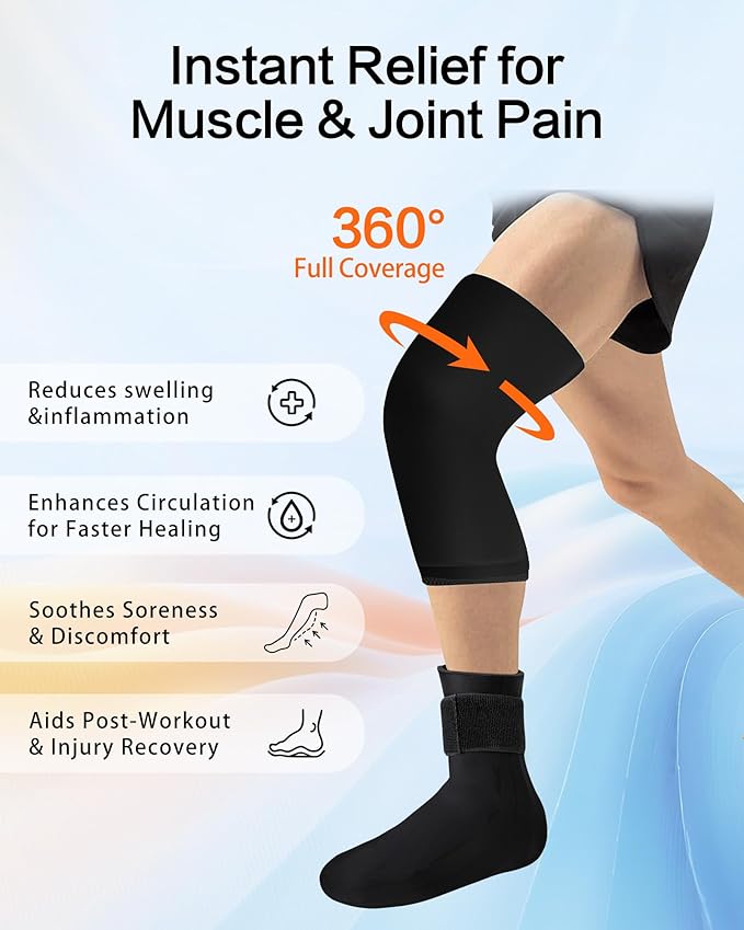 Ankle Ice Pack Wrap and Ice Pack for Knee, Reusable Hot/Cold Compression Therapy, for Soothe Plantar Fasciitis, Foot Pain Relief, for Knee Injuries and Pain Relief(Large)