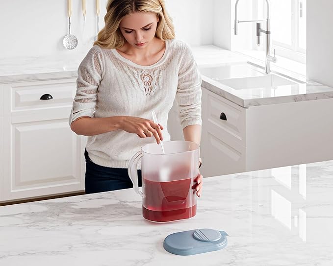 Tribello Pitcher with Lid 1 Gallon, Slim Clear Plastic Water Jug with Pivot-top Spout Lids, Iced Tea Pitcher for Fridge, Freezer/Dishwasher Safe, and BPA/Phthalate Free - Bulk (2 Pack)