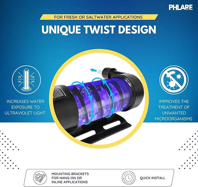 UV Aquarium Filter - External U-V Light for Fresh & Saltwater Tanks and Ponds - 11 Watts