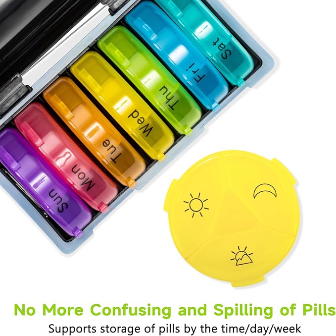 Weekly Pill Organizer 3 Times a Day, 2 Pack Travel Pill Box 7 Day, Daily AM/PM Pill Case Container, Portable Large Medicine Pill Organizer for Vitamin, Fish Oils, Supplements (Black)