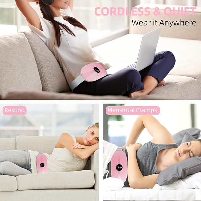 Portable Heating Pad for Period Cramps, Cordless Menstrual Heating Pad with 3 Heat Levels and 3 Vibration Massage Modes, for Period Pain for Her, Women and Girls (Light Pink)