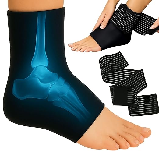 Vive Arctic Flex Ankle Ice Pack Wrap for Swelling - Adjustable Hot, Cold Gel Compression for Foot & Heel Injuries Reusable, Pain Relief - Reusable Cooling Therapy