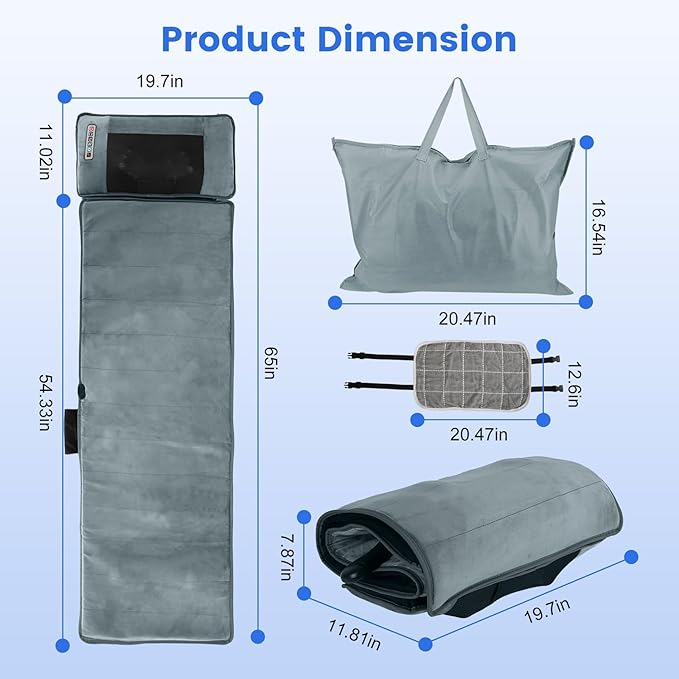 Full Body Massage Mat with Heat,Massage Mattress with Shiatsu Neck Massager & Movable Neck Back Massager Pillow,10 Vibrating Motors,9 Massaging Modes & Timer for Back Leg Pain Relief