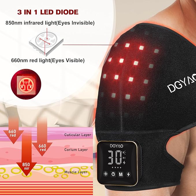 TUOB Red Light Therapy for Shoulder, Cordless Near Infrared Light Therapy Device with Power Bank, Home Use Light Therapy Wrap Benefit for Shoulder Joint Pain Relief Muscle Relax