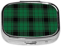 Pill Case Green Black Buffalo Check Plaid Pattern Pill Box with Mirror Retro Pocket 2 Compartment Medicine Case Vitamin Pill Organizer for Pocket Purse and Travel Gifts