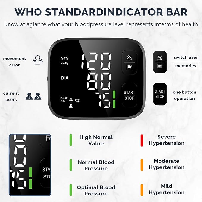 Blood Pressure Monitor LED Backlit Display Automatic Wrist Cuff Blood Pressure Monitors for Home Use 120x2 Reading Memory with Carrying Case, Black