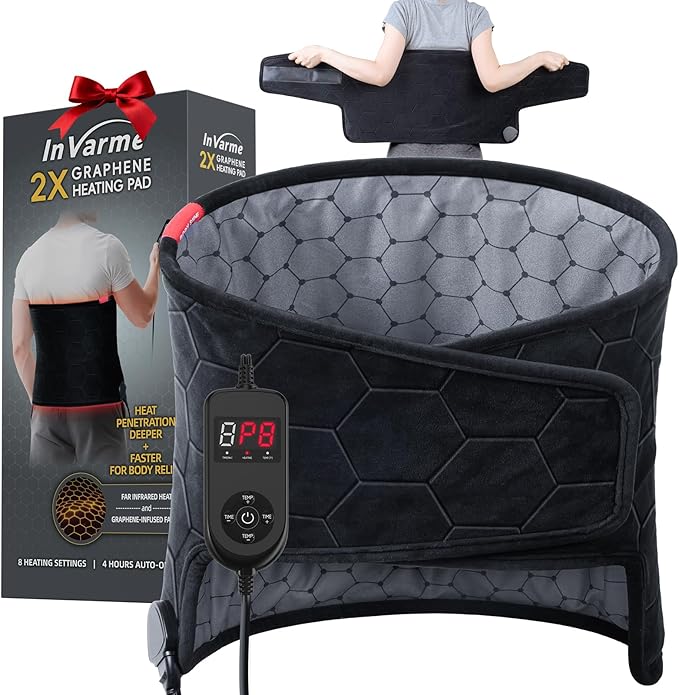 Lower Back Heating Pad: 2X Graphene Extra Hot Heating Wrap for Back Pain Relief - Max 160℉ Heat for Men Waist Deeper Relaxation After Heavy Work - 4H Auto Off 8 Heat Settings (Grey)