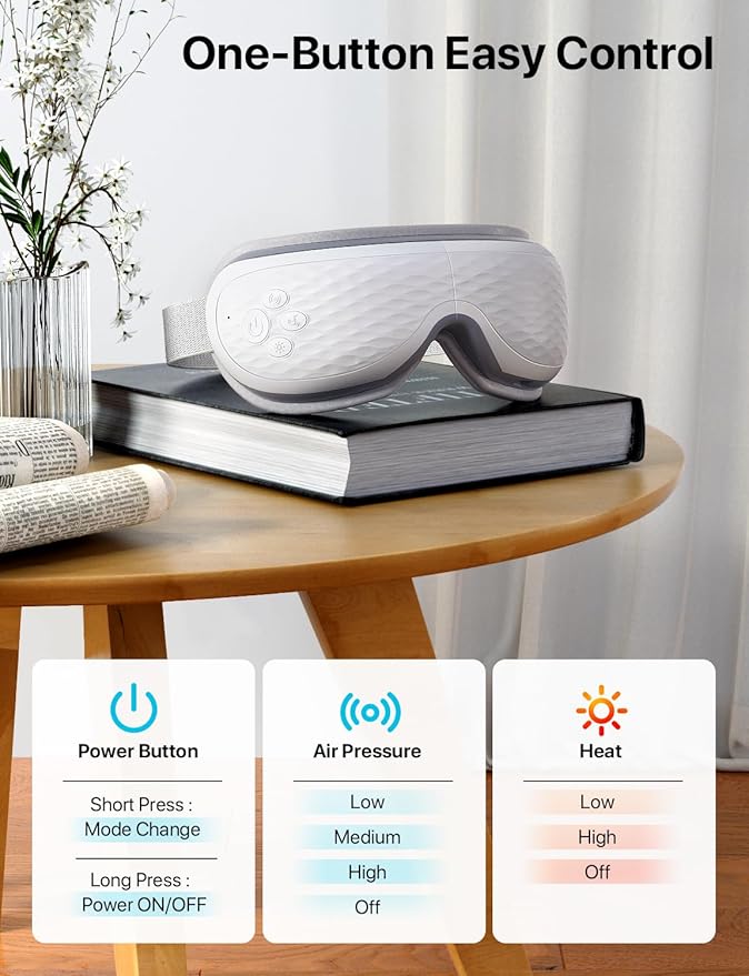 ALLJOY Eye Massager with Heat, Compression, Bluetooth, Heated Eye Mask with Music, Relieve Fatigue, Improve Sleep, Reduce Stye Eyes, Gifts for Dad, Friends and Mom(White)