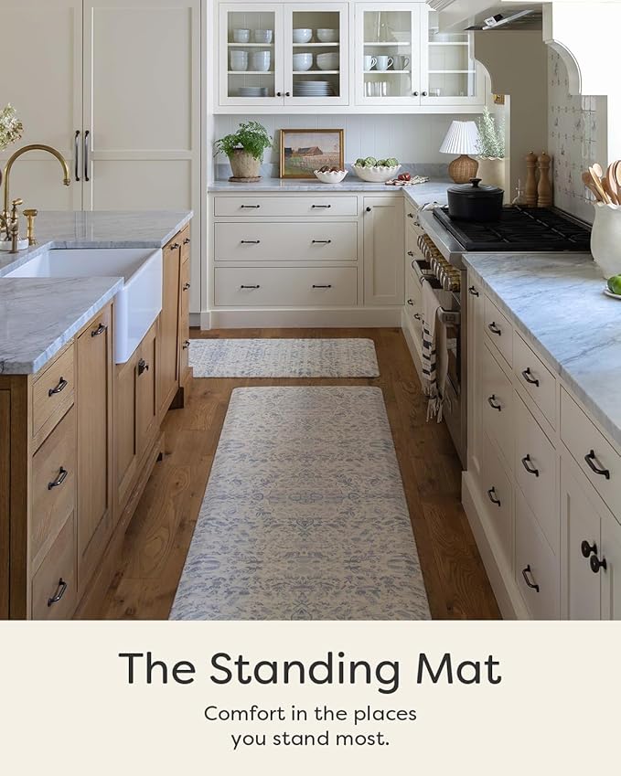 House of Noa Nama Standing Mat – Anti-Fatigue Cushioned Kitchen Mats for Floor | Ergonomic Bounce-Back Foam Kitchen Mats | Anti-Fatigue Mats for Kitchen & Standing | Emile Porcelain Blue | 22" x 54"
